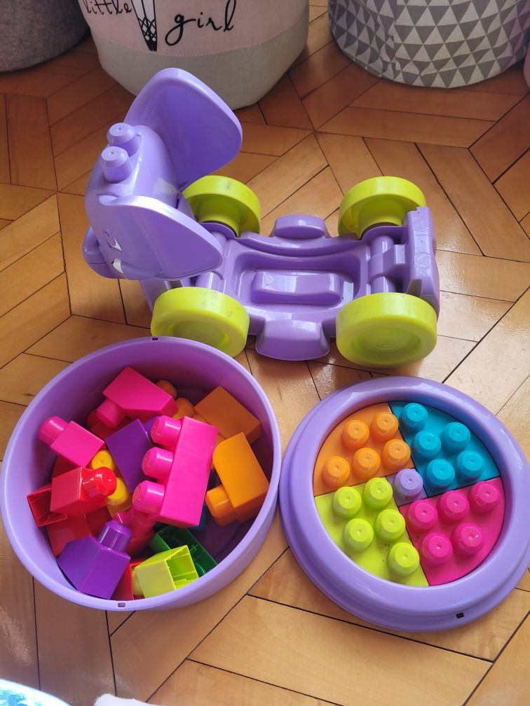 Mega Bloks liliowy słoń z klockami fisher price