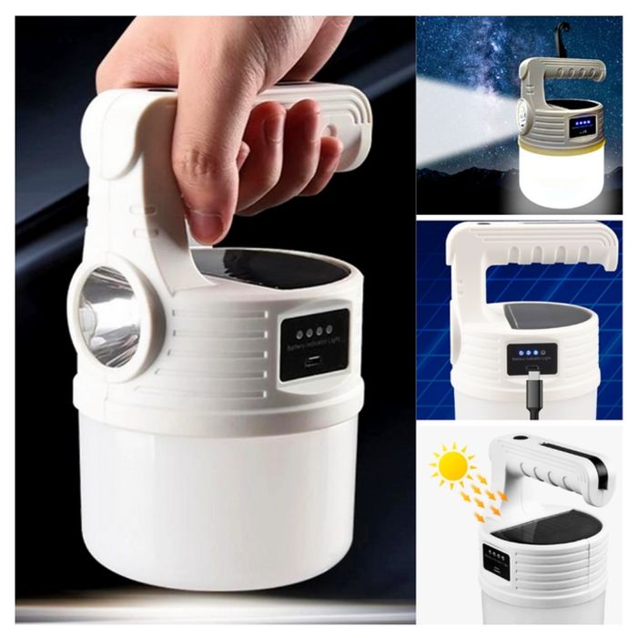 Кемпінгова лампа - ліхтар акумуляторна 1200мАч USB на сонячній панеллю