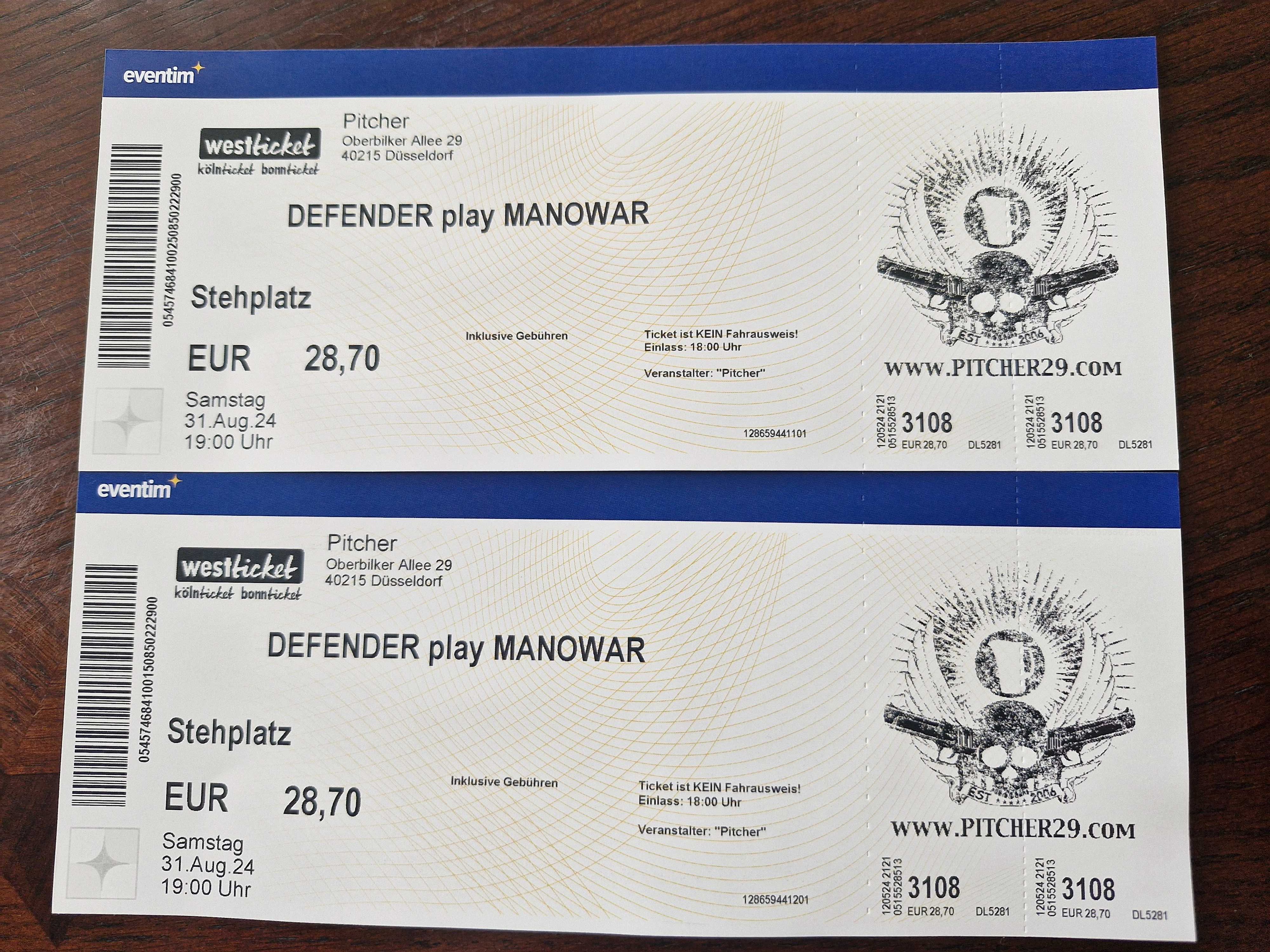 2 bilety na koncert Defender play Manowar, Dusseldorf, 31.08.2024