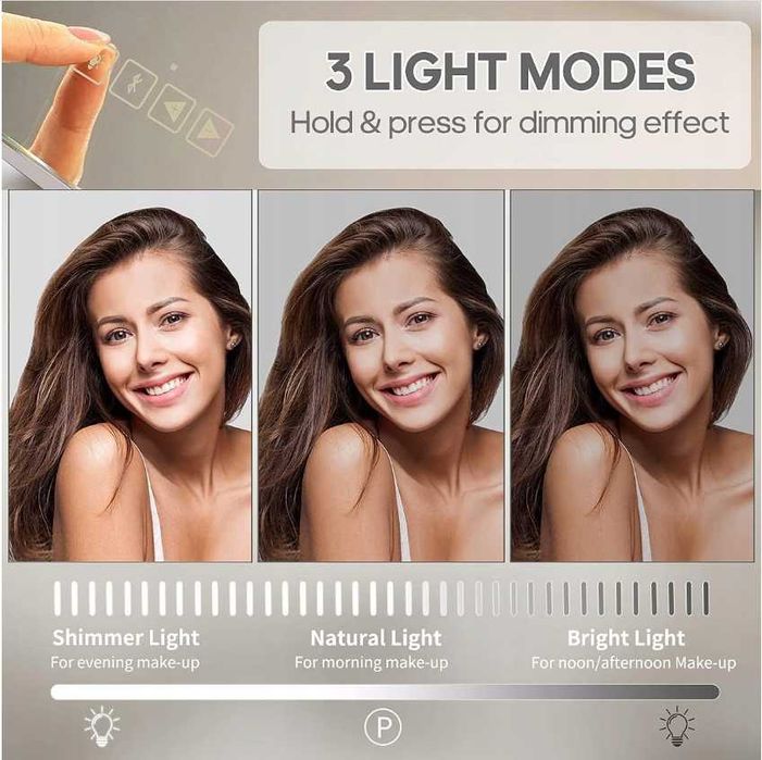 FENCHILIN Lusterko do makijażu oświetlenie USB Bluetooth 15 diod LED