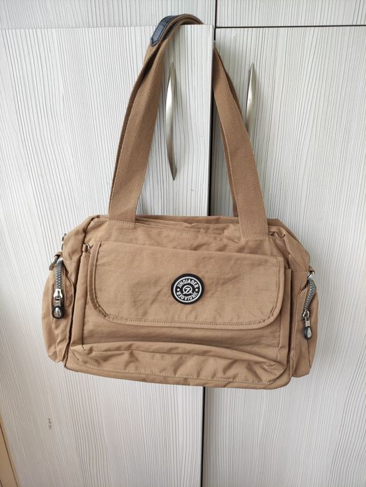 Жіноча текстильна сумка з довгими ручками бежева