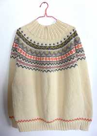 Wełniany sweter ręcznie robiony handmade islandzki norweski M 38 L 40