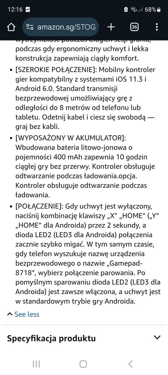Pad kontroler Android IOS do Gier na telefonie LUBIN wysyłka