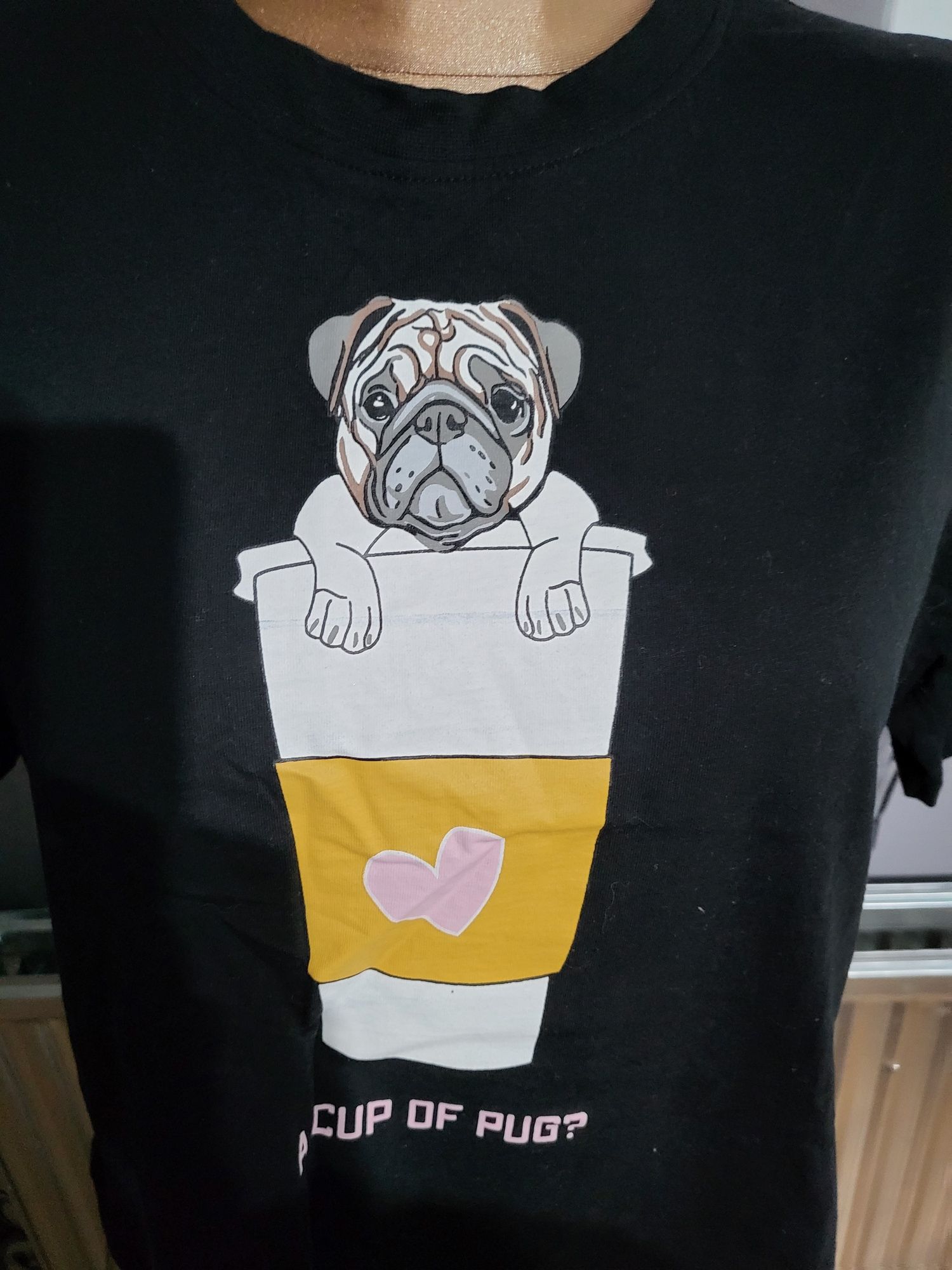 Czarny crop top mops pug S M