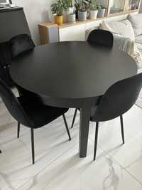 Sprzedam czarny okrągły rozkładany stół ikea BJURSTAi 4 krzesła