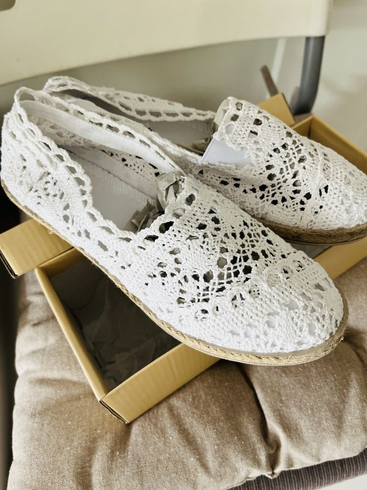 Espadryle białe koronkowe nowe 37 jasne baleriny buty