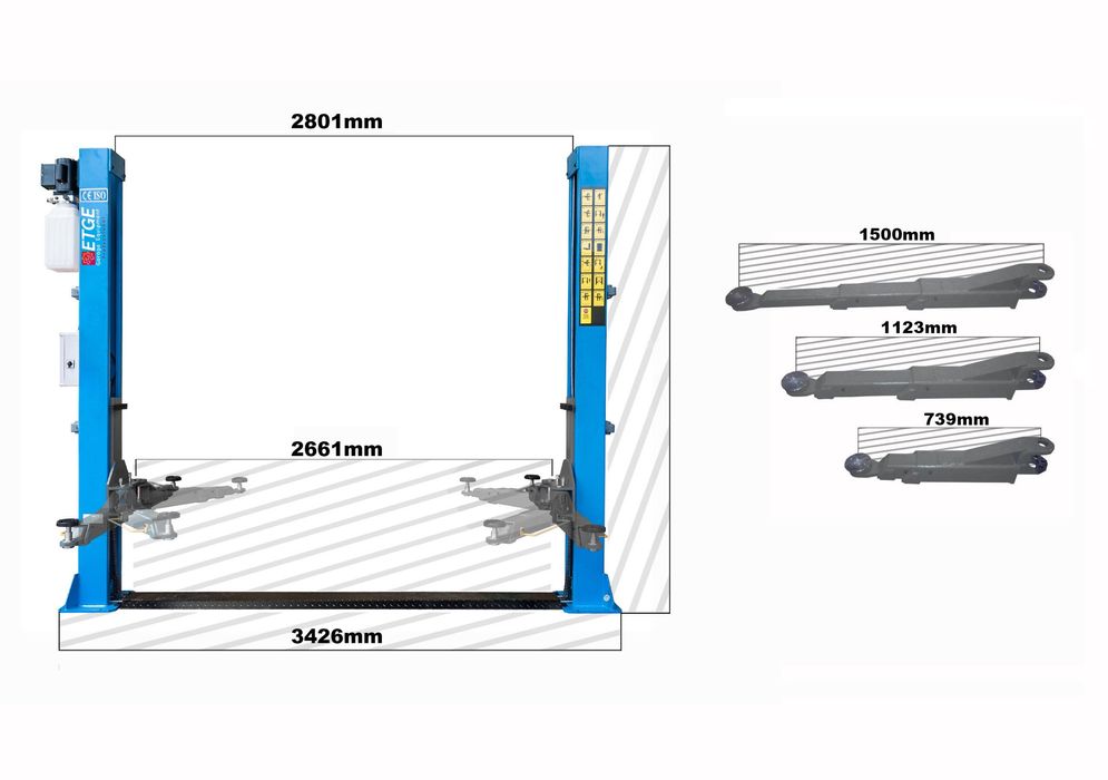 Podnośnik samochodowy dwukolumnowy, duży, automat, łapy potrójne,