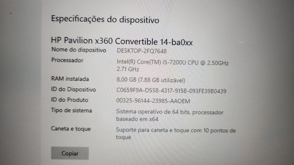 Portátil hp pavilion x360 convertible 14-ba000