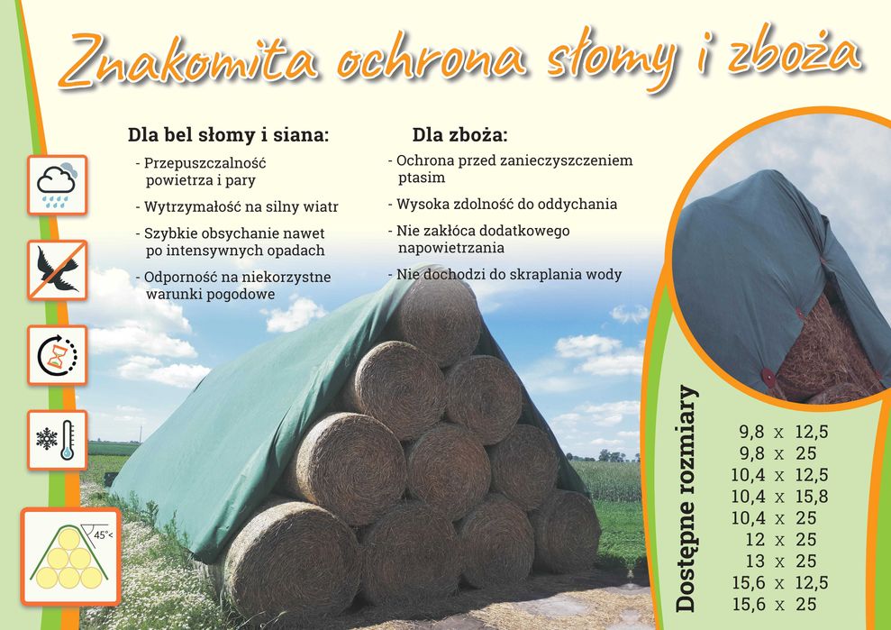 Fliz 9,8x25m Mata do Siana Słomy Plała Plandeka Flizelina Włóknina