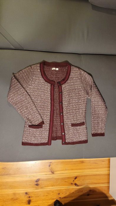 elegancki cardigan w stylu chanelki, wełna z akrylem, rozm S