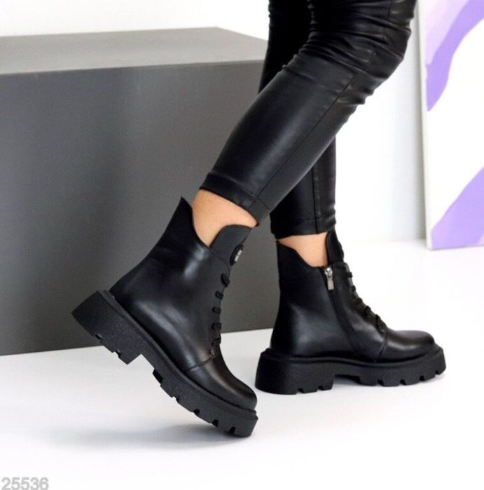 Черевики шкіряні зимові, чорні, ботинки кожа на платформі