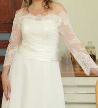 Piękna, kremowa suknia ślubna z welonem i bolerkiem :)