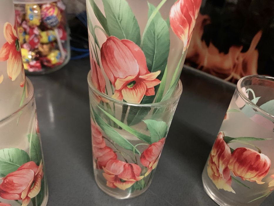 Салатник, стакани скляні в квіти pasabahce, luminarc, 1100грн