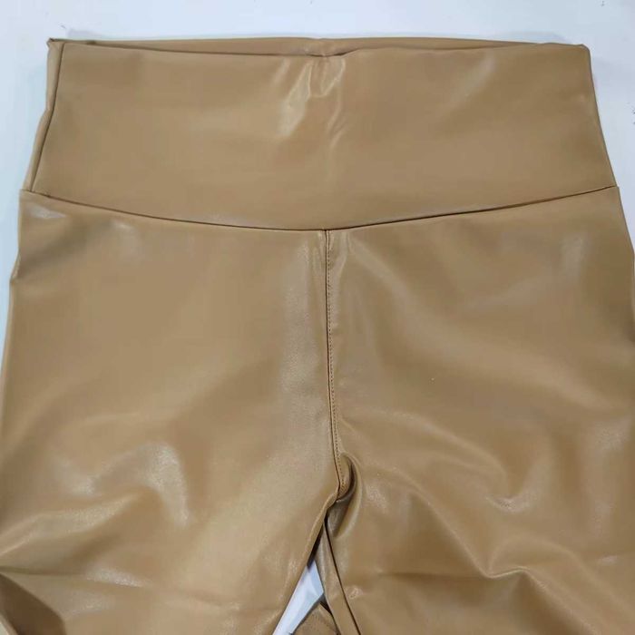 Legginsy Damskie z Push-Up Lateks Vinyl Ekoskóra Wysoki Stan Beż L