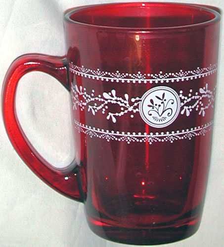 Kolekcjonerska Czerwona Szklanka Burgundowa w Białe Wzorki z Uszkiem