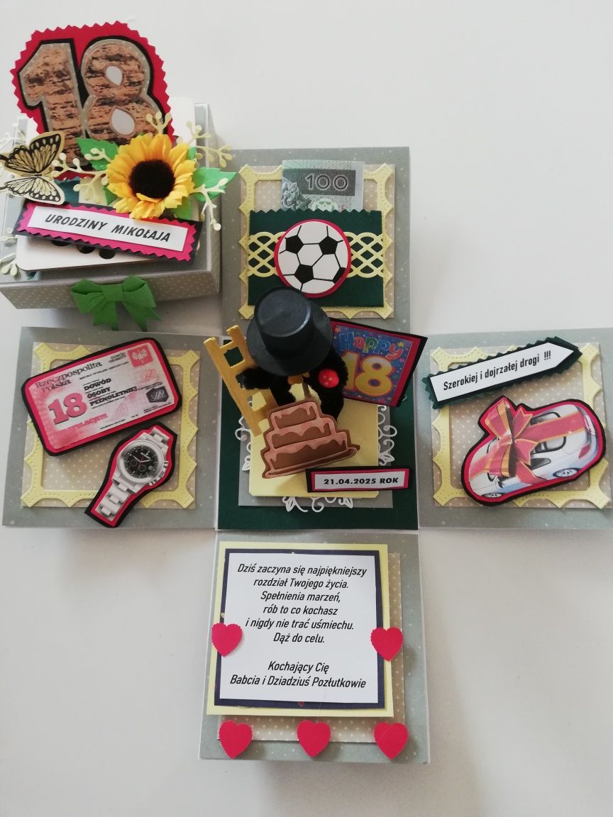 Kartka ręcznie robiona,exploding box, pudełko z okazji 18-tych urodzin