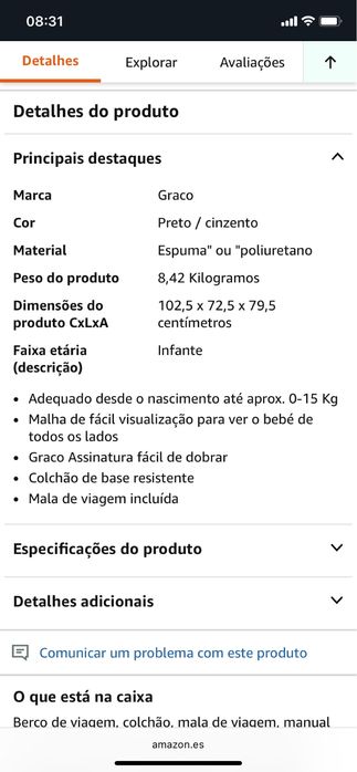 Berço portario / de viagem para bebe - Graco