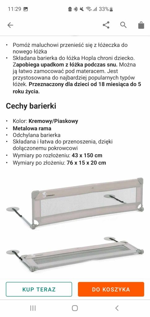 Barierka do łóżka, bok zabezpieczający łóżko. Foppapedretti