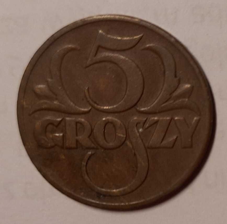 3 monety 5 groszy z 1928, 1935 i 1939 roku