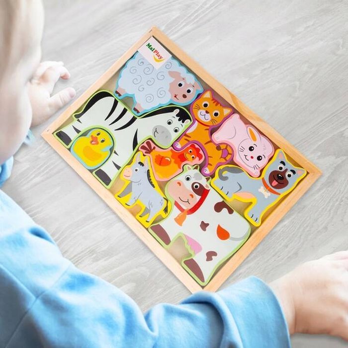 Puzzle Drewniana Układanka Farma Zoo Zwierzęta Montessori Klocki