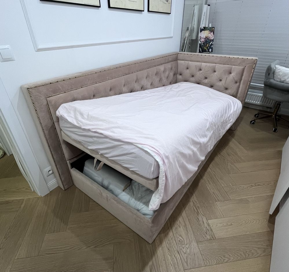 Łóżko tapicerowane glamour 90x 200 z pojemnikiem i materacem