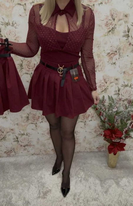 Spódnico Spodenki Plisowane  Bordowe m