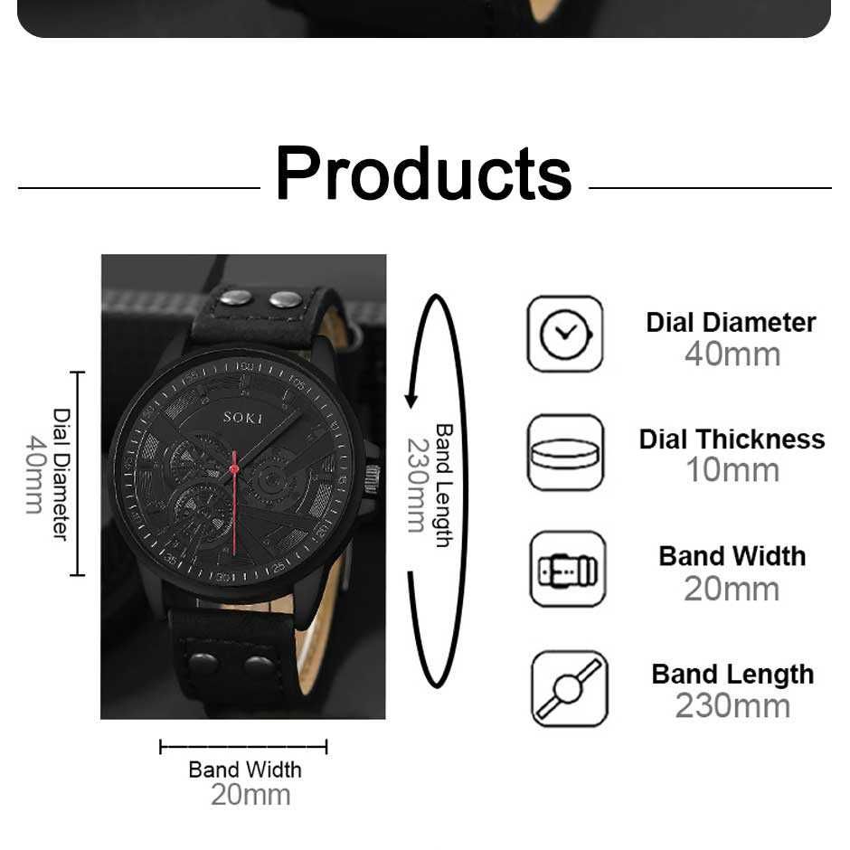 czarny kwarcowy zegarek z plecioną skórzaną pasek czarny młodzieżowy