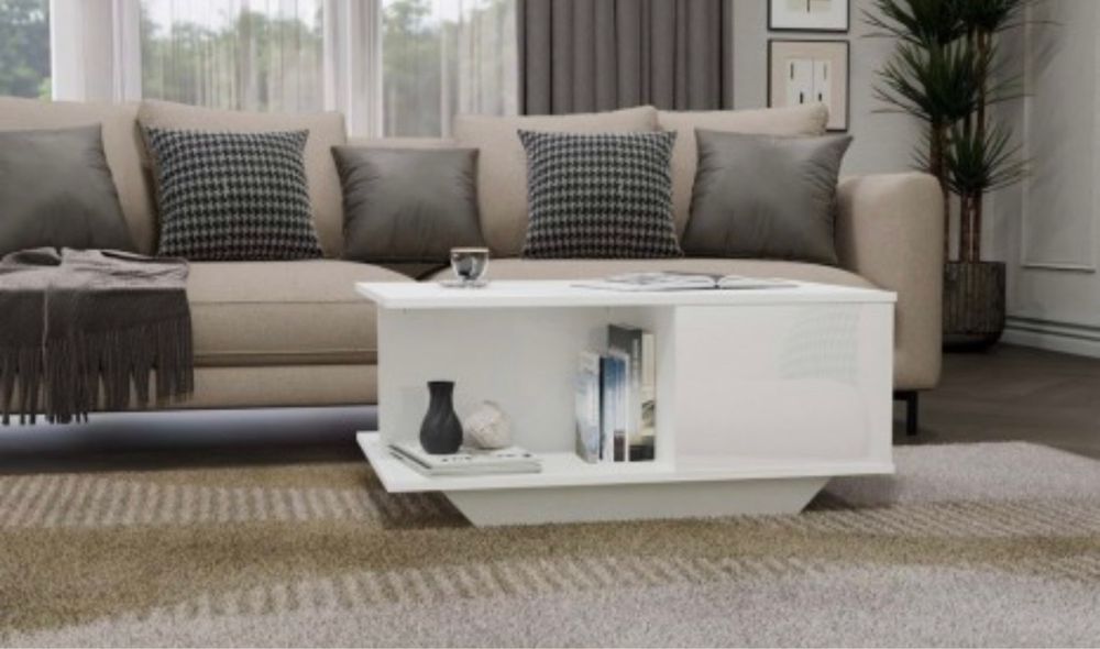 Satynowa biala ława - stolik kawowy