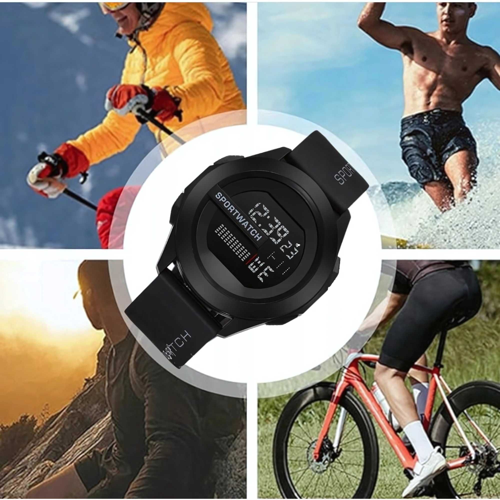Zegarek Sportowy Z Podświetleniem LED Elektroniczny Czarny Na Prezent