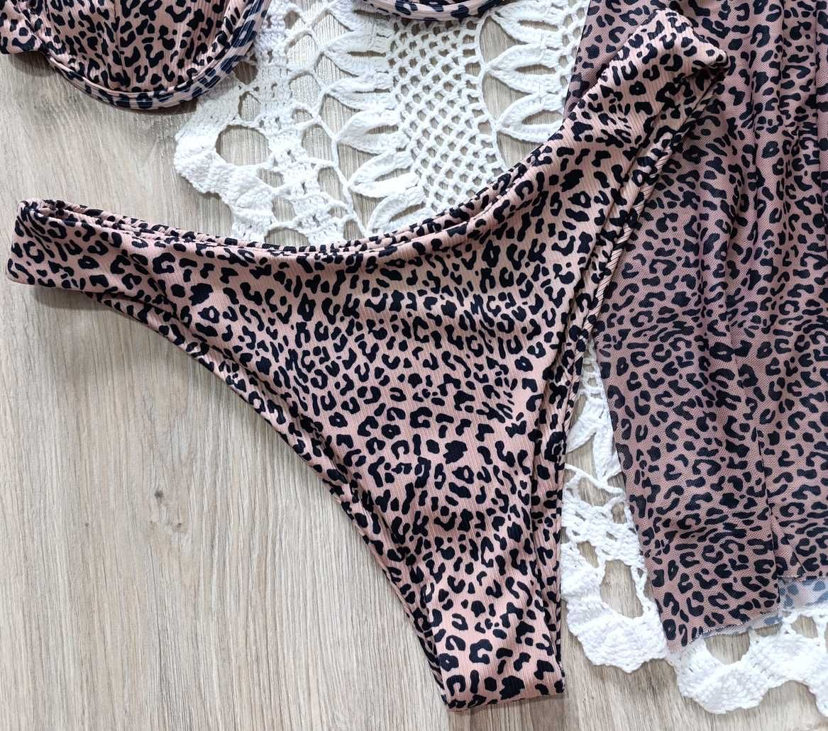 NOWY strój kąpielowy z pareo dwuczęściowy leopard rozmiar 40 L