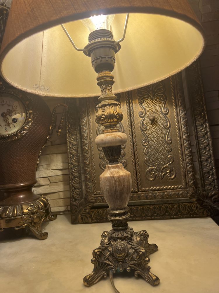 Stara przesliczna lampa lampka mosiądz kamien naturalny