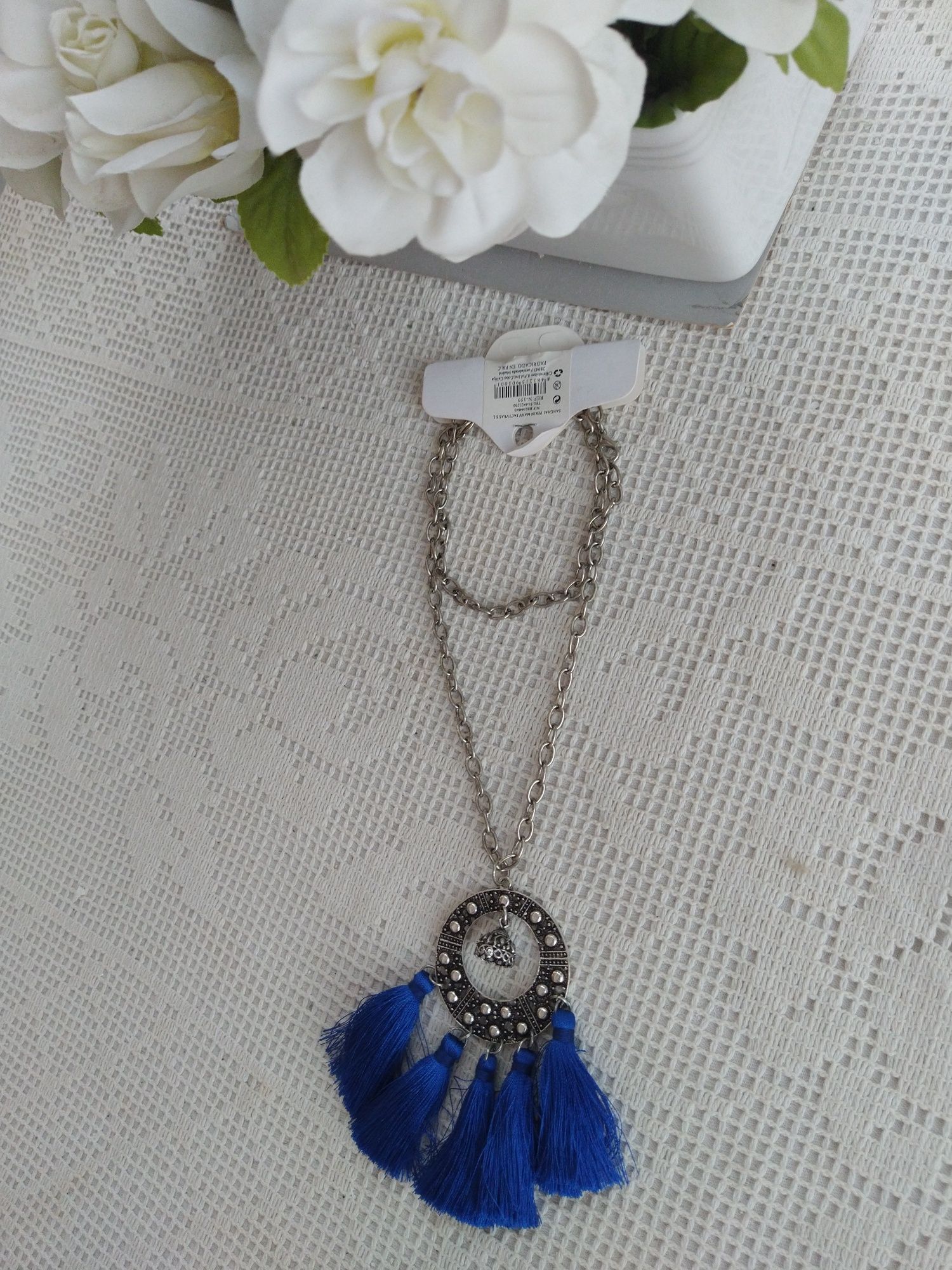 Colar boho chic prateado e azul - Novo!