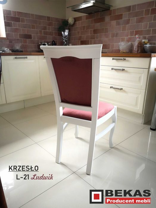 Śliczny Biały Zestaw Mebli Stół Ludwik Krzesło L21   BEKAS Producent M