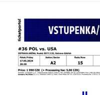 2 Bilety Poska - USA. Mistrzostwa Świata w Hokeju na lodzie. Ostraw