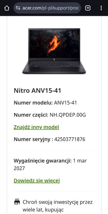 Gw. 2027r. Laptop gamingowy Acer Nitro V15 Rtx 4060 Ryzen 5 1TB SSD 16