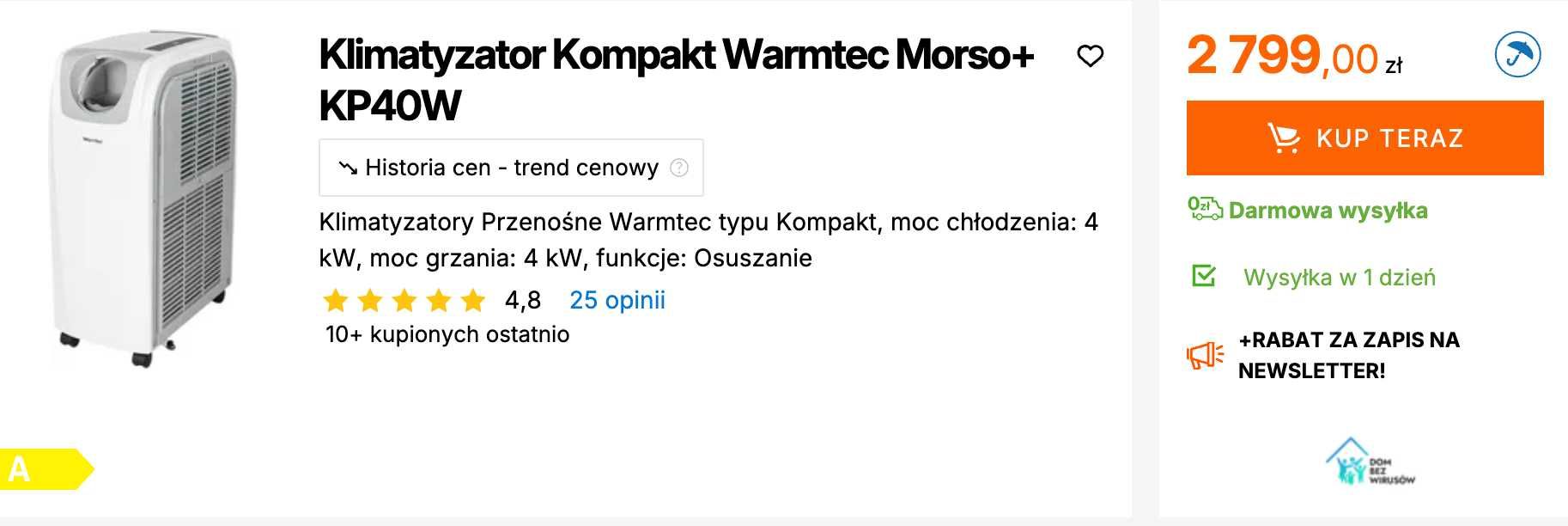 Klimatyzator przenośny Warmtec KP40W Wi-Fi z dodatkowym osprzętem