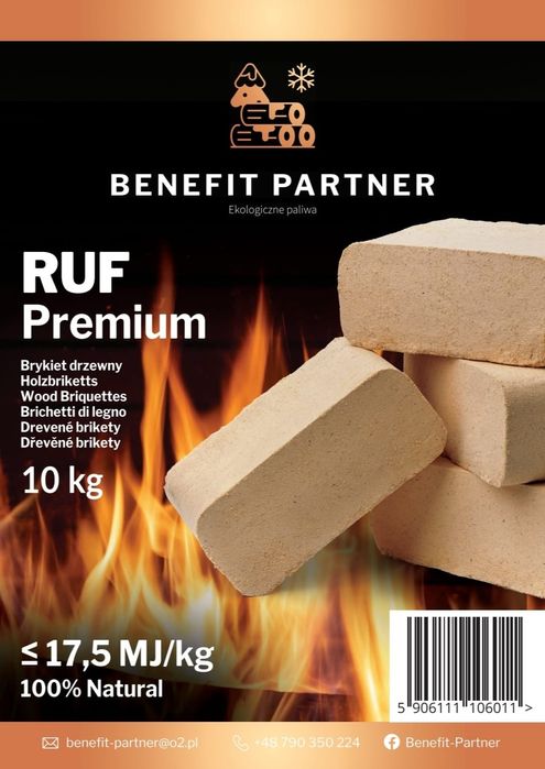Brykiet drzewny, brykiet RUF, brykiet liściasty, brykiet kostka