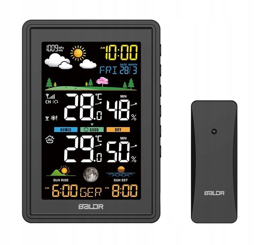 Stacja pogodowa baldr b36bl-v3  z 1 czujnikiem zewnętrznym lcd