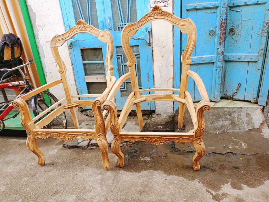 Nowy komplet wypoczynek kanapa z fotelami włoski styl drewno tekowe