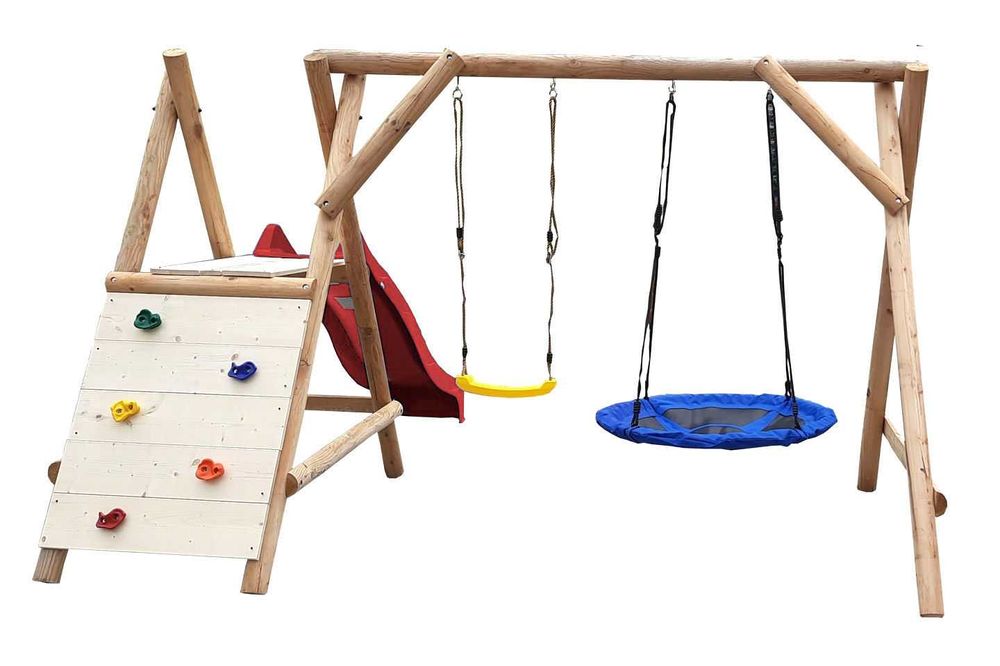Drewniany Plac Zabaw do Ogrodu MIKI 2Huśtawki Ślizg Ścianka PRODUCENT
