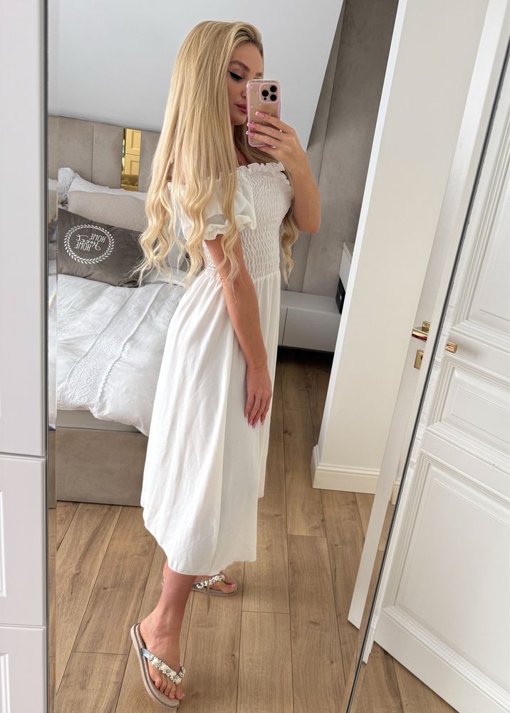 Biała sukienka midi hiszpanka letnia boho S
