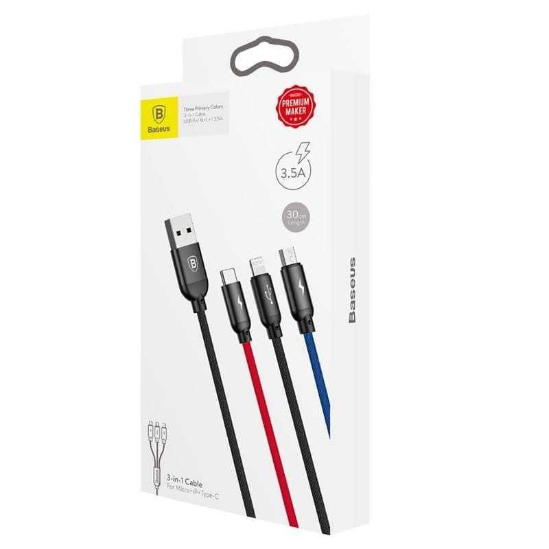 Baseus Three Primary Kabel 3w1 Micro/USB-C/iPhone 0.3M 3,5A Sklep Wwa