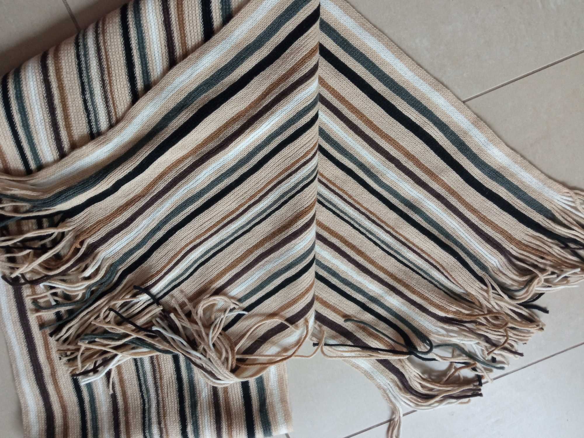 Zimowy długi szal szalik w paski brązowy 190 x 35 cm