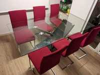 Mesa de Jantar com Tampo em Vidro e 6 cadeiras