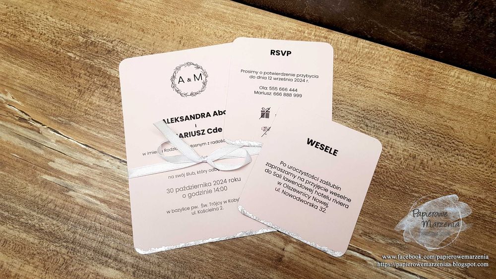 Zaproszenie ślubne z serii JEDNOKARTKOWE model 1 d: pokrycie folią