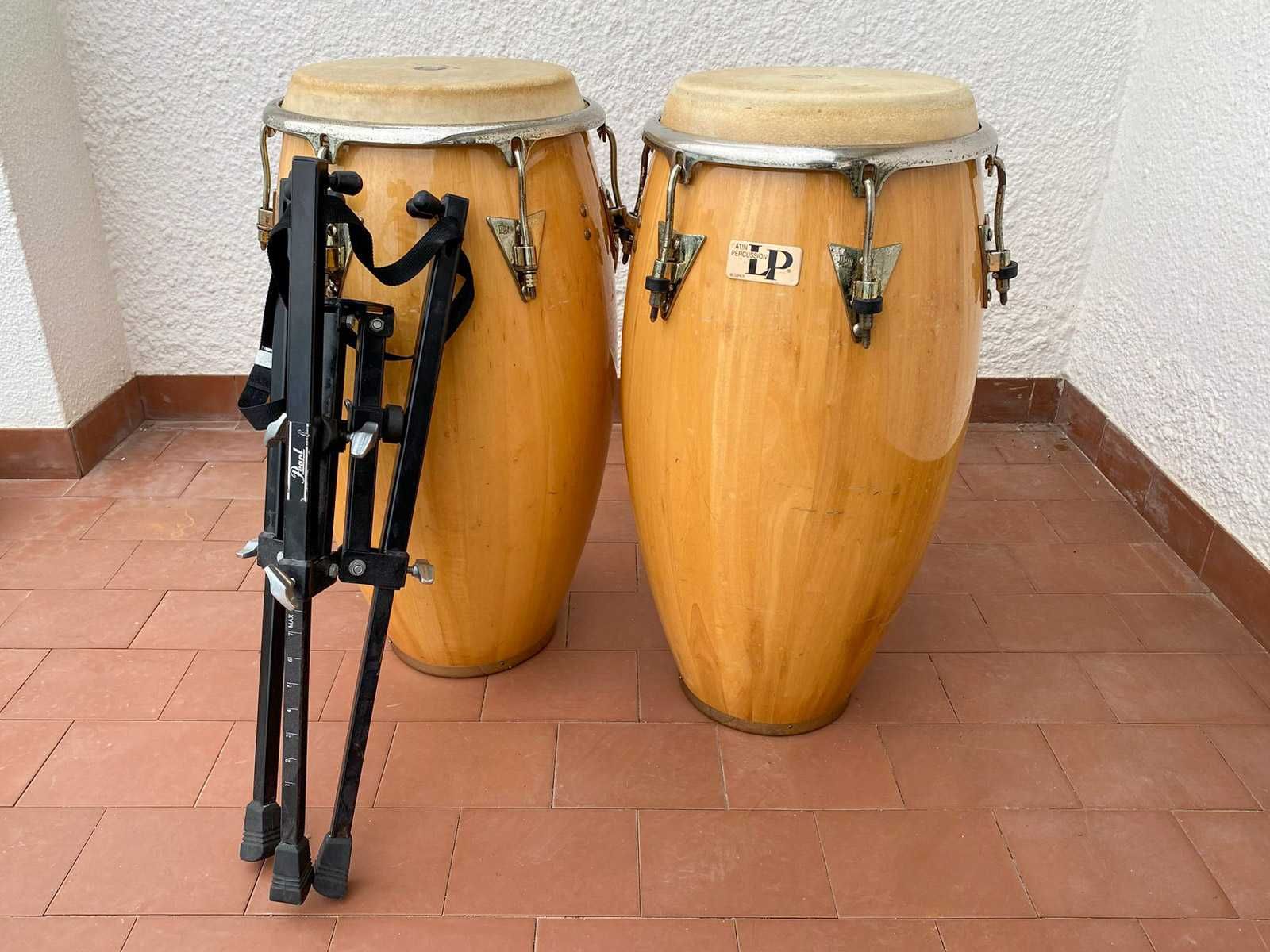 Congas LP Classic Model M.Cohen + tripes ajustáveis Pearl + saco conga