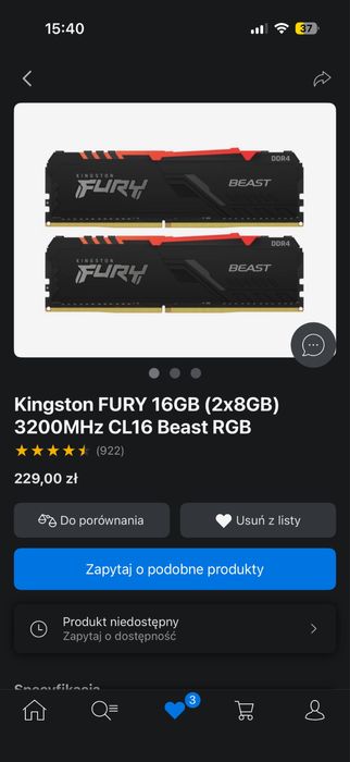 Kingston FURY 32GB 3200MHz CL16 Beast RGB