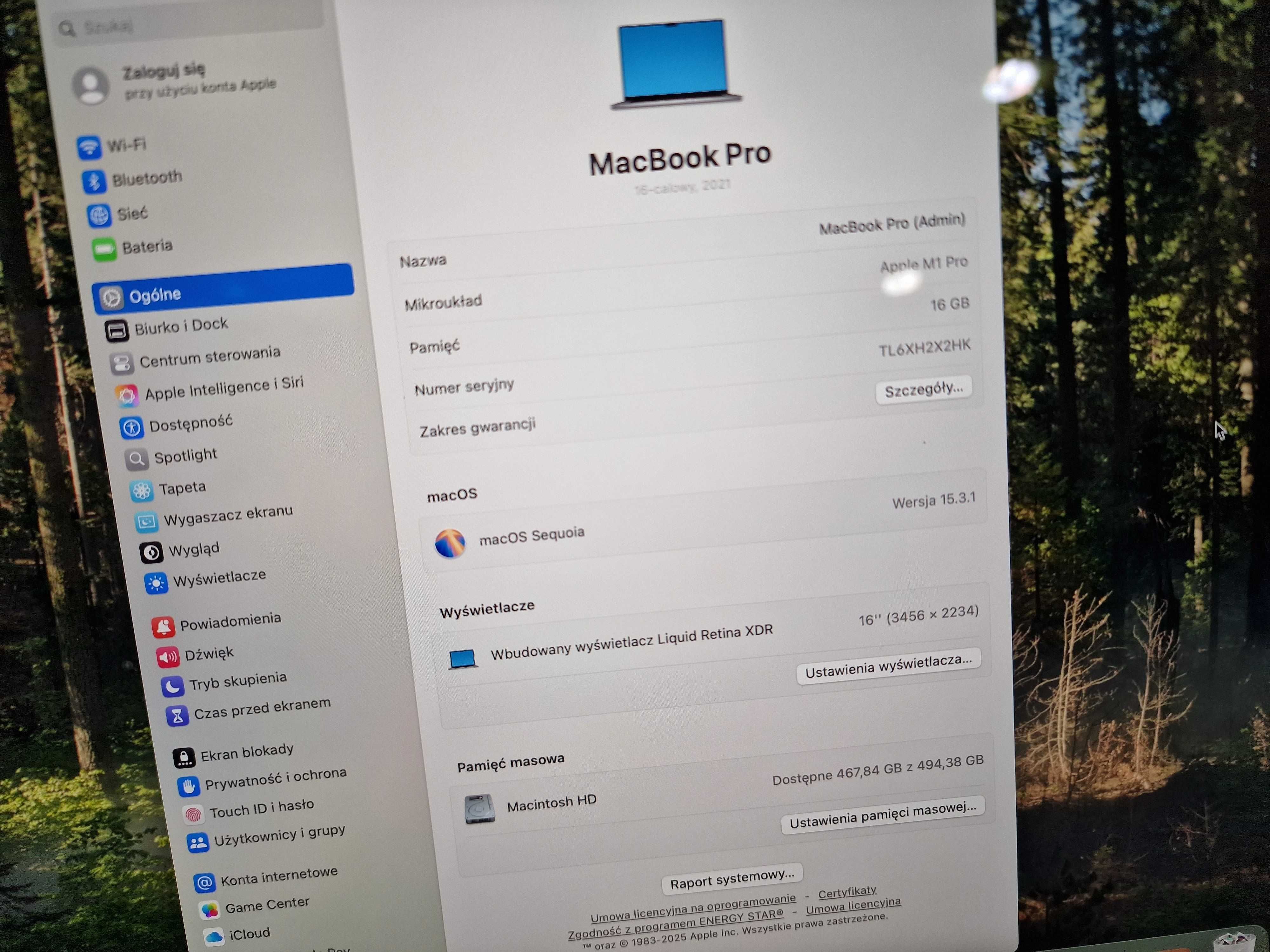 Macbook PRO 16 2021/ M1 PRO/ 16GB/ 500GB/ 9 cykli/ Grade A/ 3456x2234