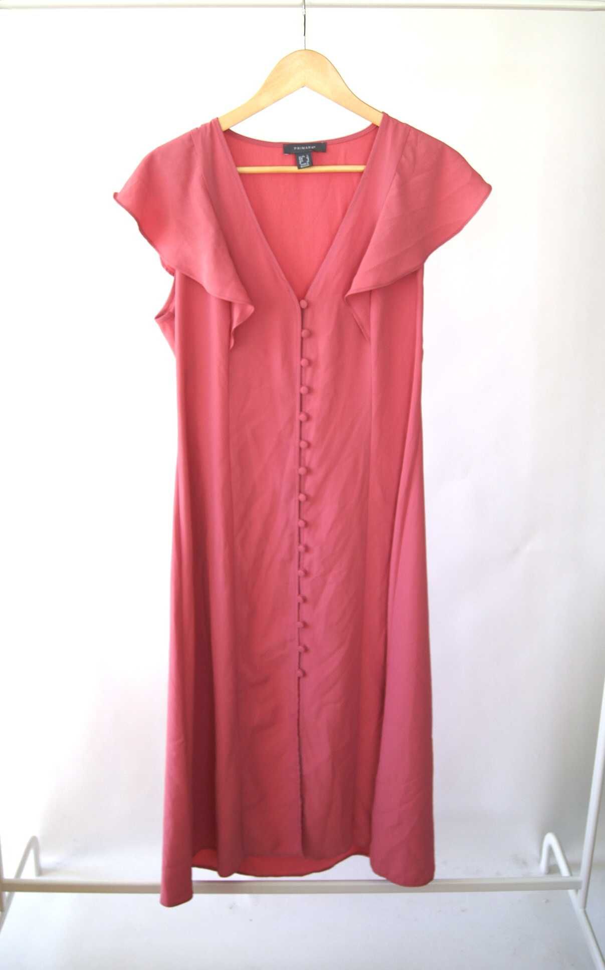 koralowa jasnoróżowa retro vintage długa maksi maxi sukienka suknia 40