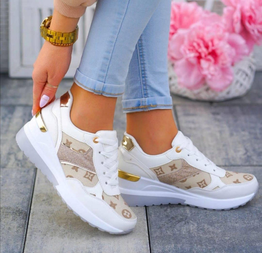 36 37 38 sneakersy 39 40 41 adidasy na niskiej koturnie z printem LV